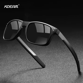 KDEAM Dikdörtgen Polarize Güneş Gözlüğü Erkekler Açık Sürüş güneş gözlüğü Adam TR90 Esnek Çerçeve Mix Paslanmaz Çelik Tapınak KD117