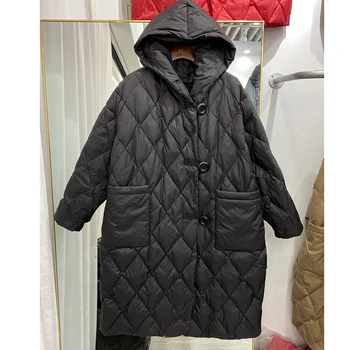 Moda Aşağı pamuklu ceket Kadın 2021 Sonbahar Kış Büyük Boy Kapitone Sıcak Uzun Ceket Tek Parça Bayan Hafif Kirpi Parkas