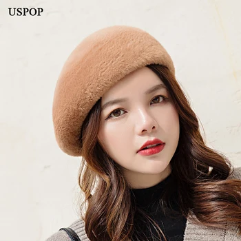 USPOP Yeni Kış Şapka Kadın Bereliler Kalın Sıcak Düz Renk Vizon Kadife Bere Şapka