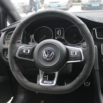 Volkswagen Golf için 7R-line DIY özel süet deri direksiyon kılıfı araba jant kapağı aksesuarları