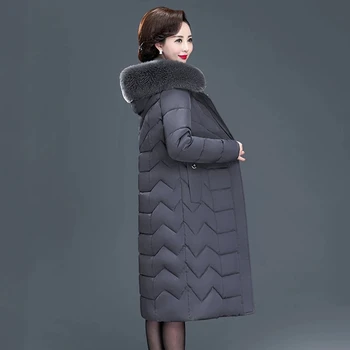 X uzun Kadın Kürk Palto İnce Ofis Bayanlar Katı kadın Kış Ceket Kapşonlu Kürk Yaka Kalın Pamuk Yastıklı Parkas 7XL