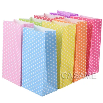 50 adet Yeni yüksek kaliteli kağıt torba Stand up Renkli Polka Dot Çanta 18x9x6cm Favor Üstü Açık Hediye Paketleme Tedavi hediye çantası