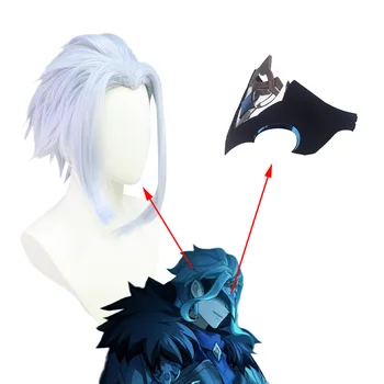 Oyun Genshin Darbe Fatui Cosplay Doktor Maskesi II Dottore Peruk kısa Adam ısıya dayanıklı saç Cadılar bayramı Partisi Anime Peruk + Peruk Kap