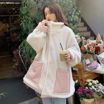 Parkas Kadın Gevşek Koleji Harajuku Kawaii Yeni Iki Yan Aşınma Tasarım Şık Tiki Kargo Basit Patchwork Retro Kış Giyim