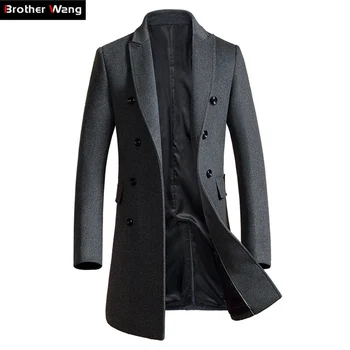 Brother Wang Marka 2020 Sonbahar Kış Yeni Erkek İnce Uzun Yün Ceket İş Rahat Moda Erkek Palto Ceket 1721