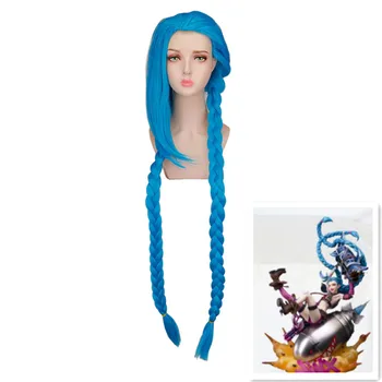 Anime Uğursuzluk Mavi Uzun Örgüler Peruk 120CM Cosplay Kostüm İsıya Dayanıklı Sentetik Saç Kadın Karnaval Parti Rol Oynamak Peruk