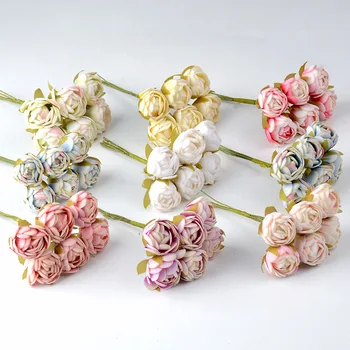 6 adet Mini İpek Çay Gül Tomurcuk Yapay Gül Çiçek Buketi Scrapbooking Düğün Parti Dekorasyon DIY El Yapımı Sahte Çiçekler Zanaat
