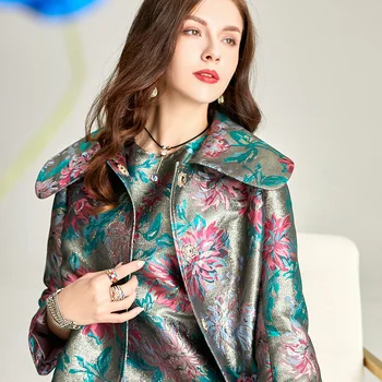 Bahar Sonbahar Jakarlı Ceket Kadınlar için Uzun Kollu Kapalı Düğme Sonbahar Rüzgarlık Ceketler Kore Palto Kadınlar Siper Lüks 3