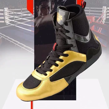 Lüks Boks ayakkabıları Erkekler Büyük Boy 36-47 Nefes Boks Sneakers Altın Siyah Kaliteli Uçuş Güreş Sneakers Erkek