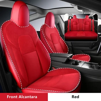 Özel Fit Araba Alcantara klozet kapağı Tesla Modeli Y 3 Araba Aksesuarları Özel Tesla Tam Kaplı 5 Kişilik Kırmızı