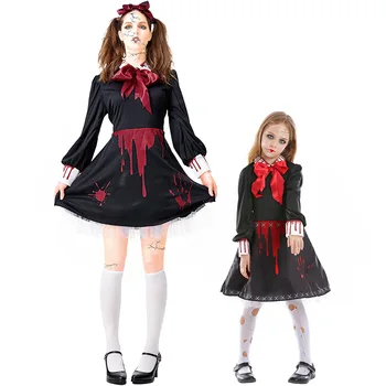 Umorden Purim Cadılar Bayramı Korkunç Kostümleri Yetişkin Çocuklar Çocuk Kanlı Zombi Hayalet Bebek Kostüm Cosplay Kızlar Kadınlar için Gotik Elbise