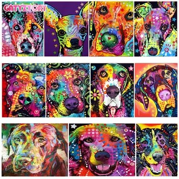 GATYZTORY renk Köpek serisi Dıy boyama numarası Hayvan yağlıboya resim by numbers tuval boyama by numbers çocuklar yetişkinler için sanat boyası