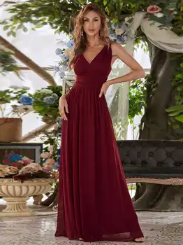 Artı Boyutu Abiye Uzun Derin V Yaka Kolsuz Kat Uzunlukta 2023 Hiç Güzel Tafta Zarif Nedime Kadın Elbise
