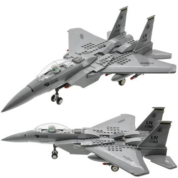 Askeri MOC F15 Uçak Uçak Fighter J15 F18 F14 Modeli Yapı Taşları Çocuk Monte Erkek Çocuk Eğitici Oyuncaklar