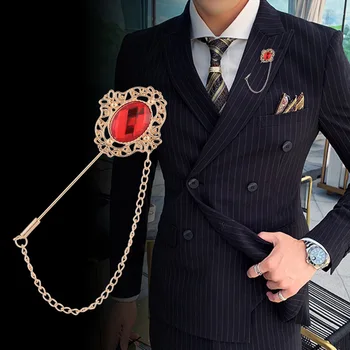 Yeni İçi Boş Çiçek Metal Broş Pin Püskül Kristal Uzun İğne Pimleri Gömlek Takım Elbise Rozeti Lüks Takı Broş Erkekler için Aksesuarları