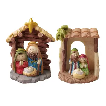 Aile Heykelcik Yusuf, İsa, Meryem Doğuş Katolik Sahne Kızak Noel Reçine