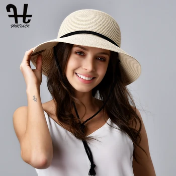 FURTALK Yaz Şapka Kadınlar için Hasır Şapka Plaj güneş şapkası Kadın Geniş Ağız UPF 50 + Güneş Koruma Kova Şapka Kap Rüzgar Kordon