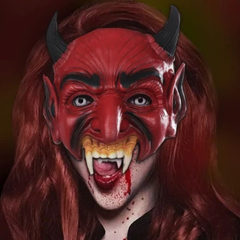 Kırmızı kan iblis Cosplay Maske Cadılar Bayramı makyaj Balo Karnaval Parti sahne maskesi