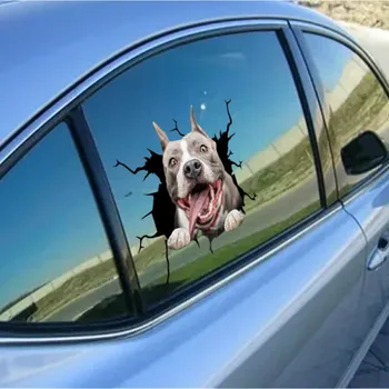 Waterproof Car Decals Sticker Cute Crack Cartoon Dog Window Home Door Decro Wall Sticker наклейки на авто