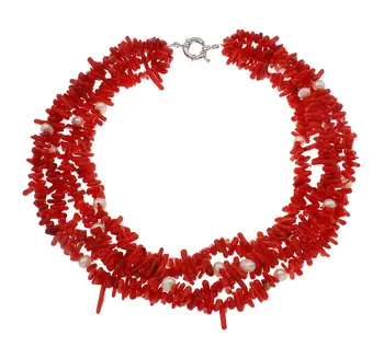 Bükülmüş Kırmızı mercan ve inci kolye Çok telli Stil-Kadın kolye