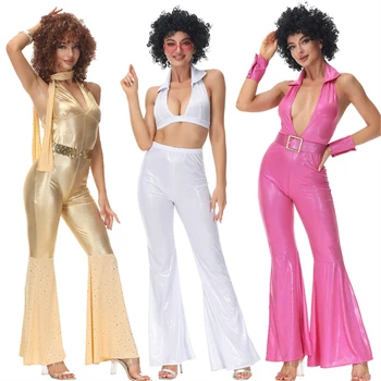 Kadınlar Seksi Kaya Disko Hippiler Cosplay Kostümleri Yetişkin Cadılar Bayramı 70'in 80'in Hippiler Dans Kıyafetleri fantezi parti elbisesi