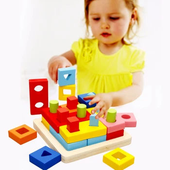 Montessori Ahşap Oyuncaklar Çocuklar Geometrik Şekil maç İstifleme Oyunları Blok Çocuk Okul Öncesi Eğitim Bebek yürümeye Başlayan çocuk oyuncakları 1
