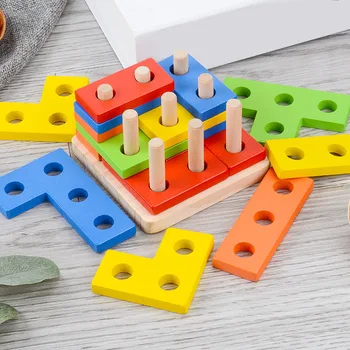 Montessori Ahşap Oyuncaklar Çocuklar Geometrik Şekil maç İstifleme Oyunları Blok Çocuk Okul Öncesi Eğitim Bebek yürümeye Başlayan çocuk oyuncakları 2