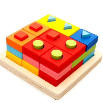 Montessori Ahşap Oyuncaklar Çocuklar Geometrik Şekil maç İstifleme Oyunları Blok Çocuk Okul Öncesi Eğitim Bebek yürümeye Başlayan çocuk oyuncakları 3