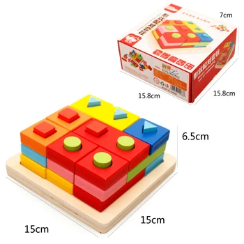 Montessori Ahşap Oyuncaklar Çocuklar Geometrik Şekil maç İstifleme Oyunları Blok Çocuk Okul Öncesi Eğitim Bebek yürümeye Başlayan çocuk oyuncakları 5