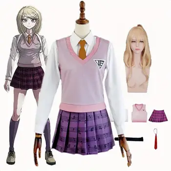 Anime Danganronpa V3 Kaede Akamatsu Cosplay Kostümleri Kadın Elbise Anime Gömlek Yelek Etek Çorap Kız JK okul üniforması Yeni