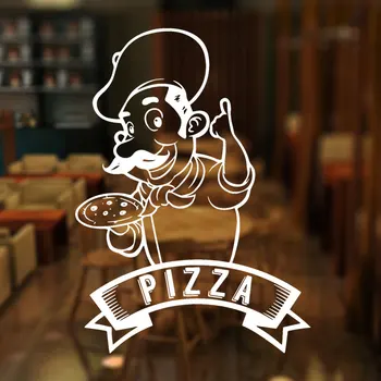 Pizza Pizzeria Logo Aşçı Işareti Pencere Sticker Vinil Sanat Ev Dekor Mutfak İtalyan Restoran Yemek Odası Duvar Çıkartmaları 4130