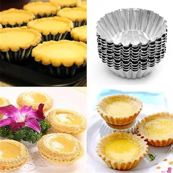 10 adet Yapışmaz Dalgalanma Alüminyum Alaşım Yumurta Tart Kalıp Çiçek Şekli Kullanımlık Cupcake ve Muffin kek kapları Tartlets Tavalar