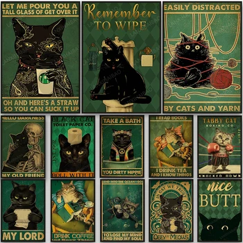 90s Vintage Poster Komik Siyah Kedi sanat resmi Kraft Kağıt Baskılar ve Karikatür Duvar Sticker Cafe Posterler Boyama декор для дома