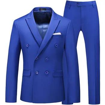 Erkek Rahat Butik İş Kruvaze Takım Elbise Ceket 2 Parça Set / Erkek Düz Renk Slim Fit Blazers Ceket Pantolon Pantolon