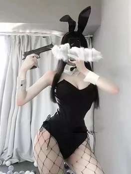 Seksi İç Çamaşırı Kawaii Cosplay Tavşan Kostüm Seksi Sevimli Tavşan Kız Suni Deri Malzeme Tavşan Kadın Seti Anime Cosplay Kostüm