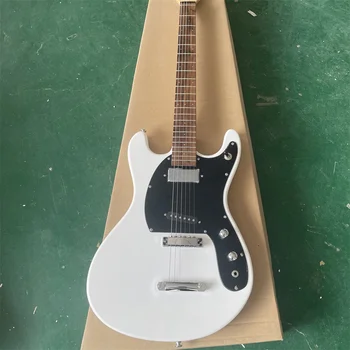 Stokta Ventures Johnny Ramone Mosrite Mark II Beyaz Elektro Gitar Dinle-A-Matic ve Stop Tailpiece, Mini Humbucker Boyun Pikap