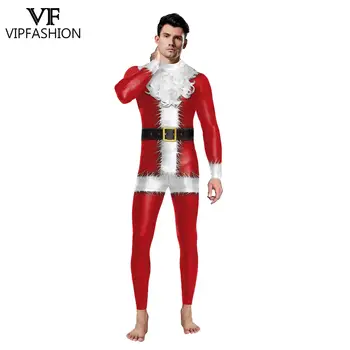 VIP MODA Noel Noel Baba Baskılı Erkek Tulumlar Giyim Yeni Yıl Partisi Bak Kıyafet Cosplay Kostüm Zentai Catsuit Bodysuit