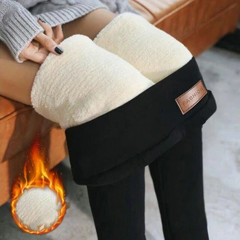 2022 Kış Lambwool Tayt Sıcak Sıska Seksi Tayt Yüksek Elastik Kaşmir Tayt Kadınlar Süper Kalın termal pantolon Kadife Yeni