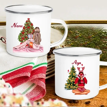Kız Özel Kahve Kupa Kişiselleştirilmiş Kolu Noel Fincan Emaye Suyu Bira Drinkware Kış Ev Mutfak Dekorasyon Tatil Hediye