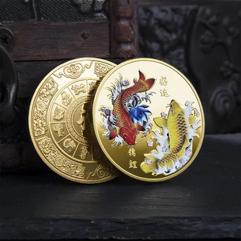 Size iyi Şanslar Çin Fu Koi hatıra parası Renk Sazan Madalya Altın ve Gümüş Sikke Kabartmalı Metal Zanaat Rozeti Hediye