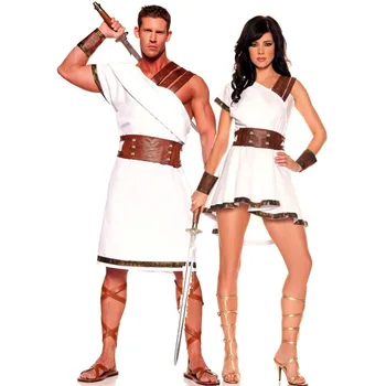 Roma Spartan Savaşçı Çiftler Cosplay Kostüm Cadılar Bayramı Antik Yunan Mitolojisinde Adam Toga Tanrı Elbise süslü elbise