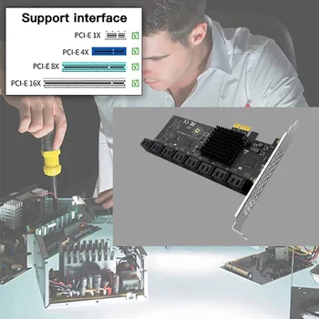 SATA PCIE 1X Adaptörü 16 Port SATA3.0 PCI Express Denetleyici PCI Sata Yükseltici Genişletme Kartı SSD Bit Eklemek Kartı Chia Madencilik 4