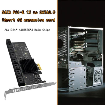 SATA PCIE 1X Adaptörü 16 Port SATA3.0 PCI Express Denetleyici PCI Sata Yükseltici Genişletme Kartı SSD Bit Eklemek Kartı Chia Madencilik 5
