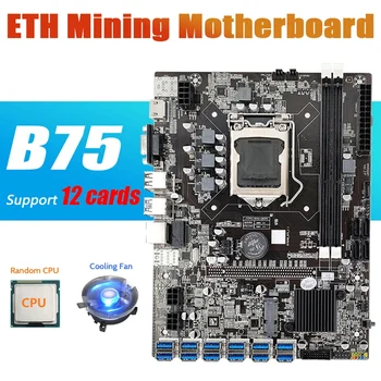 B75 ETH Madencilik Anakart 12 PCIE USB Adaptörü + Rastgele CPU + Fan LGA1155 DDR3 MSATA B75 USB BTC Madenci Anakart