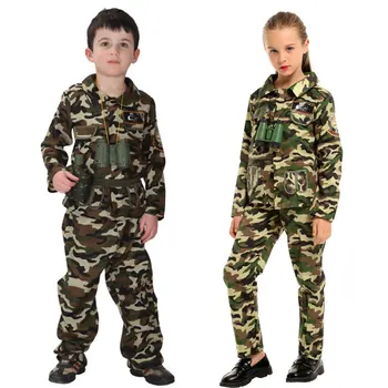 Umorden Erkek Kız Özel Kuvvetler Asker Kostüm Çocuk Çocuklar için Ordu Askeri Kamuflaj Meslek Üniforma Oyunu Rol Oynamak