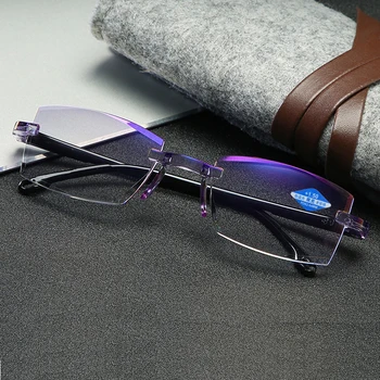 Çift ışık okuma gözlüğü çerçevesiz moda Anti mavi ışık presbiyopi gözlük diyoptri +1.0 +1.5 +2.0 +2.5 +3.0 +3.5 +4.0