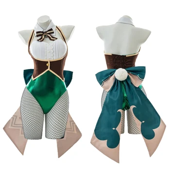 Genshin Darbe Havalandırma Barbatos Cosplay Kostüm Sevimli Tavşan Kız Tulum Backless Bodysuit Kıyafetler Cadılar Bayramı Karnaval Elbise