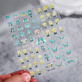 Anime Tırnak Çıkartmalar Hatsune Karikatür İnce Sert Kabartmalı Tırnak dekorasyon çıkartmaları Şeffaf Arka Tutkal Tırnak Sticker Aksesuarları