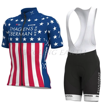 2019 CAMPIONE ABD Bisiklet Giyim Seti Kısa kollu Jersey ve önlük şort Takımı Yaz Erkekler bisiklet giyim MTB Ropa Ciclismo giyim