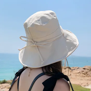 Kadınlar Yeni Yaz Bahar Pamuk Kova Şapka Düz Renk Düğümlü Yaylar Geniş Ağız Panama güneş şapkaları Plaj Açık Balıkçı Kapaklar 3